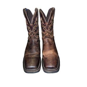 JUSTIN Square Toe Brown Leather Sz 12 D Original Cowboy Work Boots